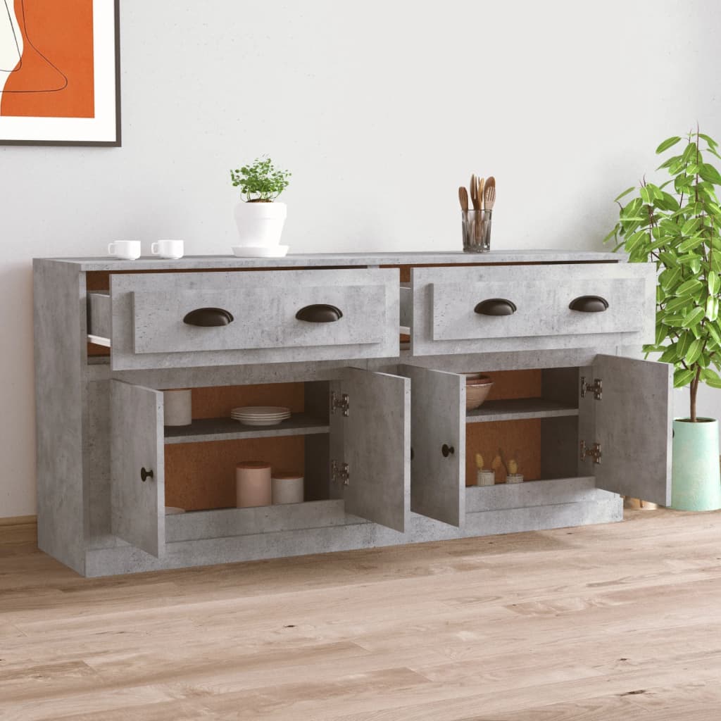 Dressoirs 2 st bewerkt hout betongrijs