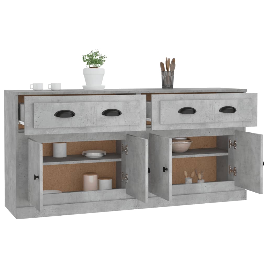Dressoirs 2 st bewerkt hout betongrijs