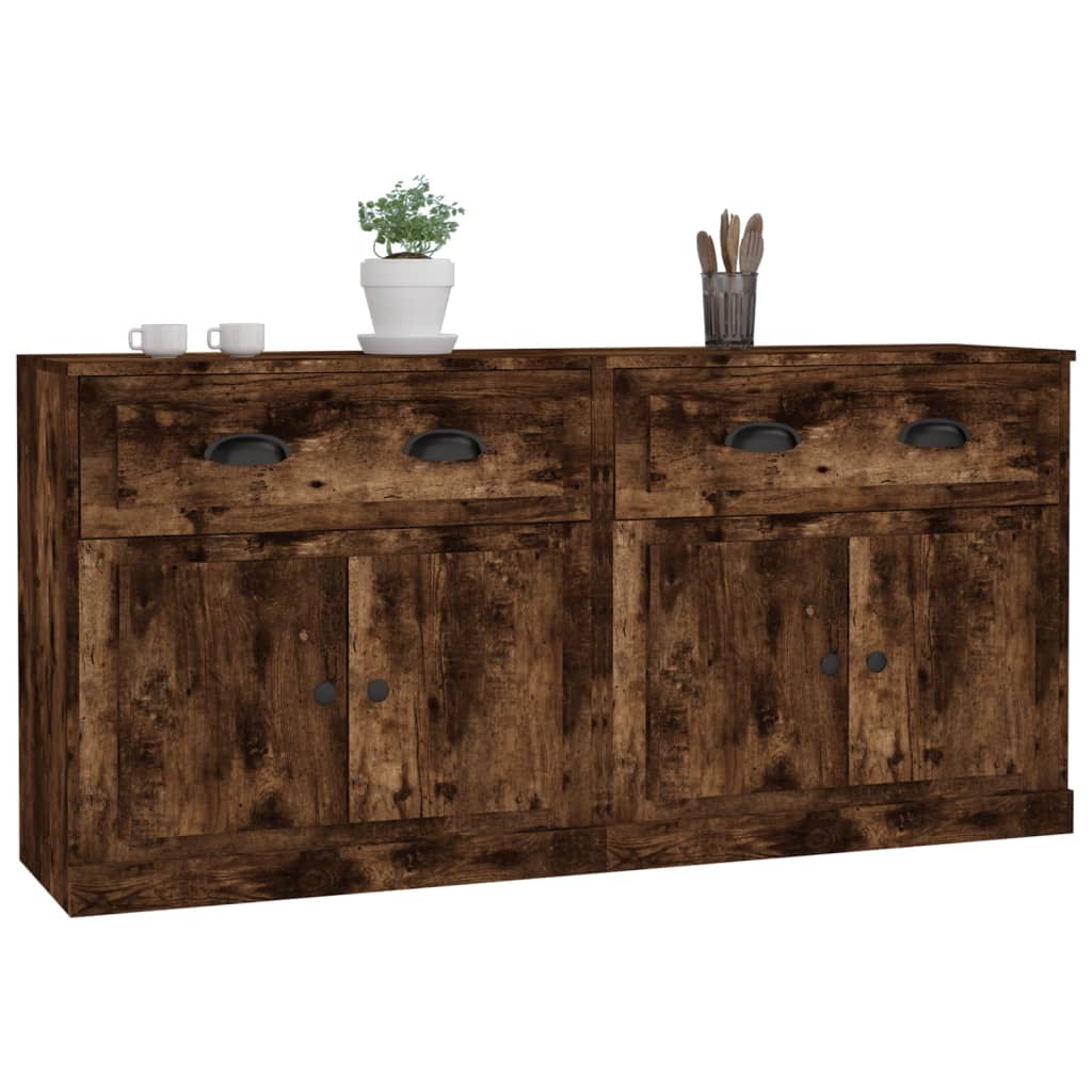 Dressoirs 2 st bewerkt hout gerookt eikenkleurig