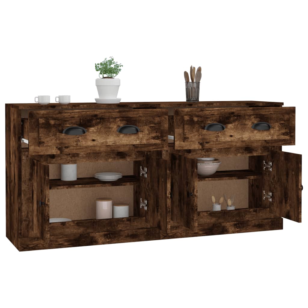 Dressoirs 2 st bewerkt hout gerookt eikenkleurig
