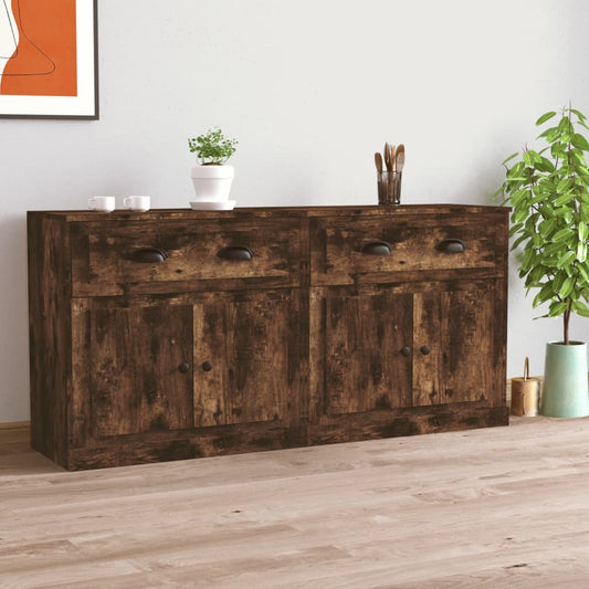 Dressoirs 2 st bewerkt hout gerookt eikenkleurig