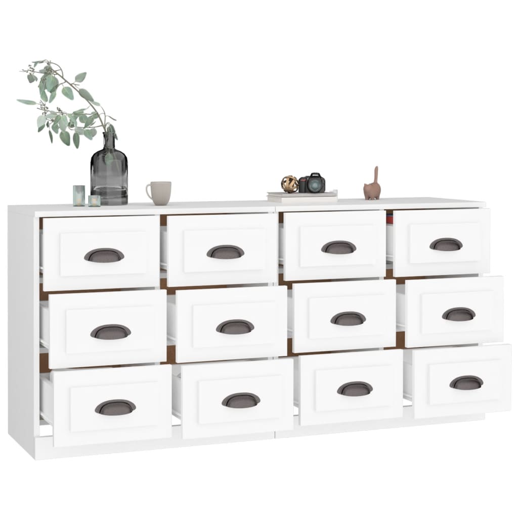 Dressoirs 2 st bewerkt hout wit