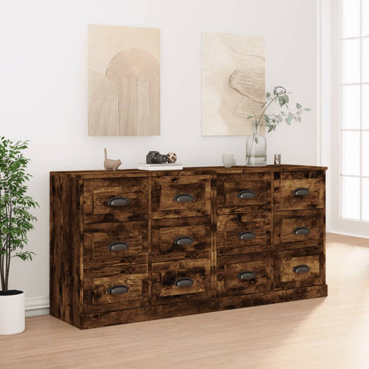 Dressoirs 2 st bewerkt hout gerookt eikenkleurig