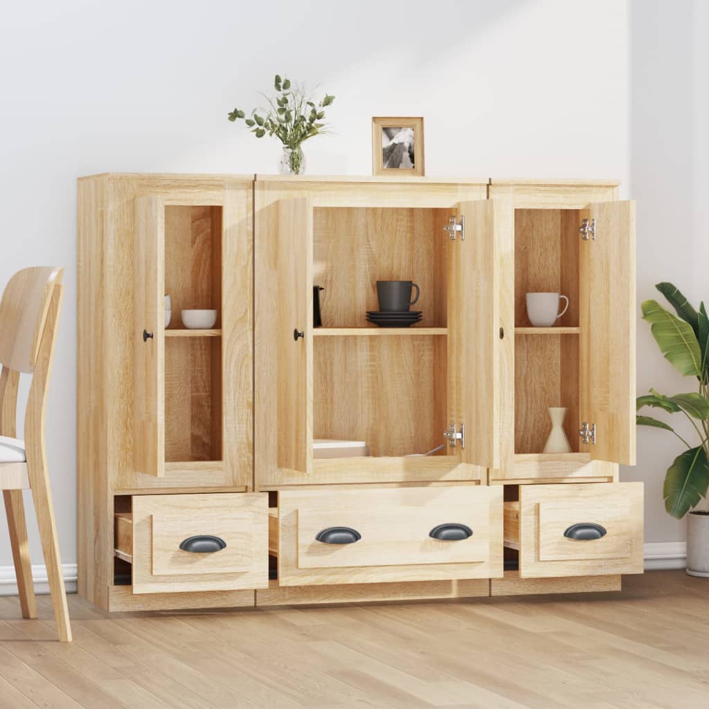 Hoge kasten 3 st bewerkt hout sonoma eikenkleurig