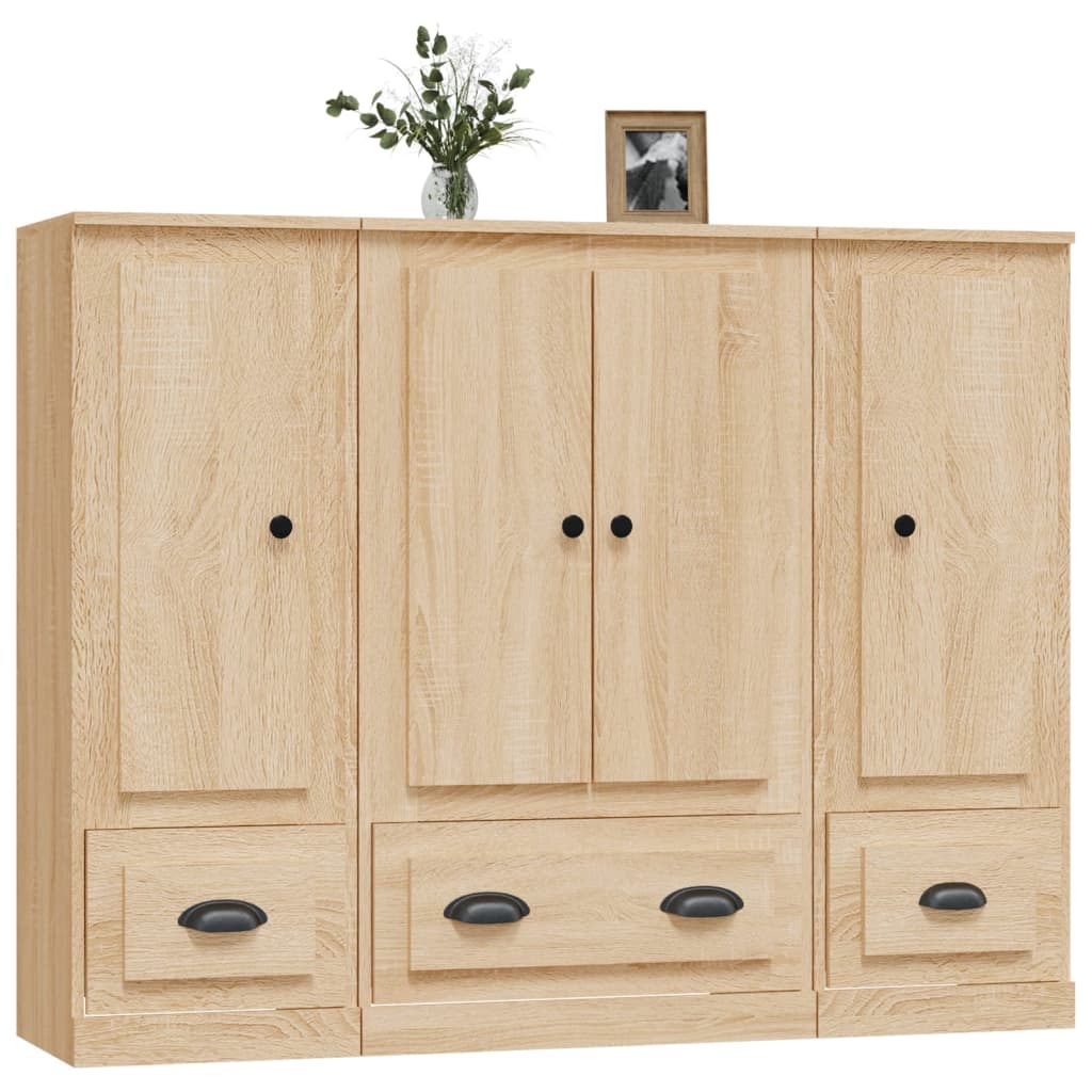 Hoge kasten 3 st bewerkt hout sonoma eikenkleurig