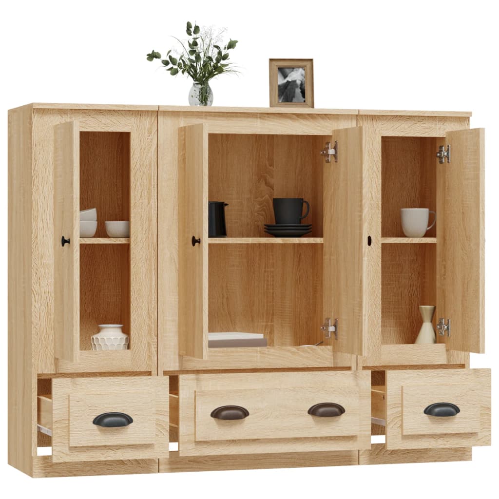 Hoge kasten 3 st bewerkt hout sonoma eikenkleurig