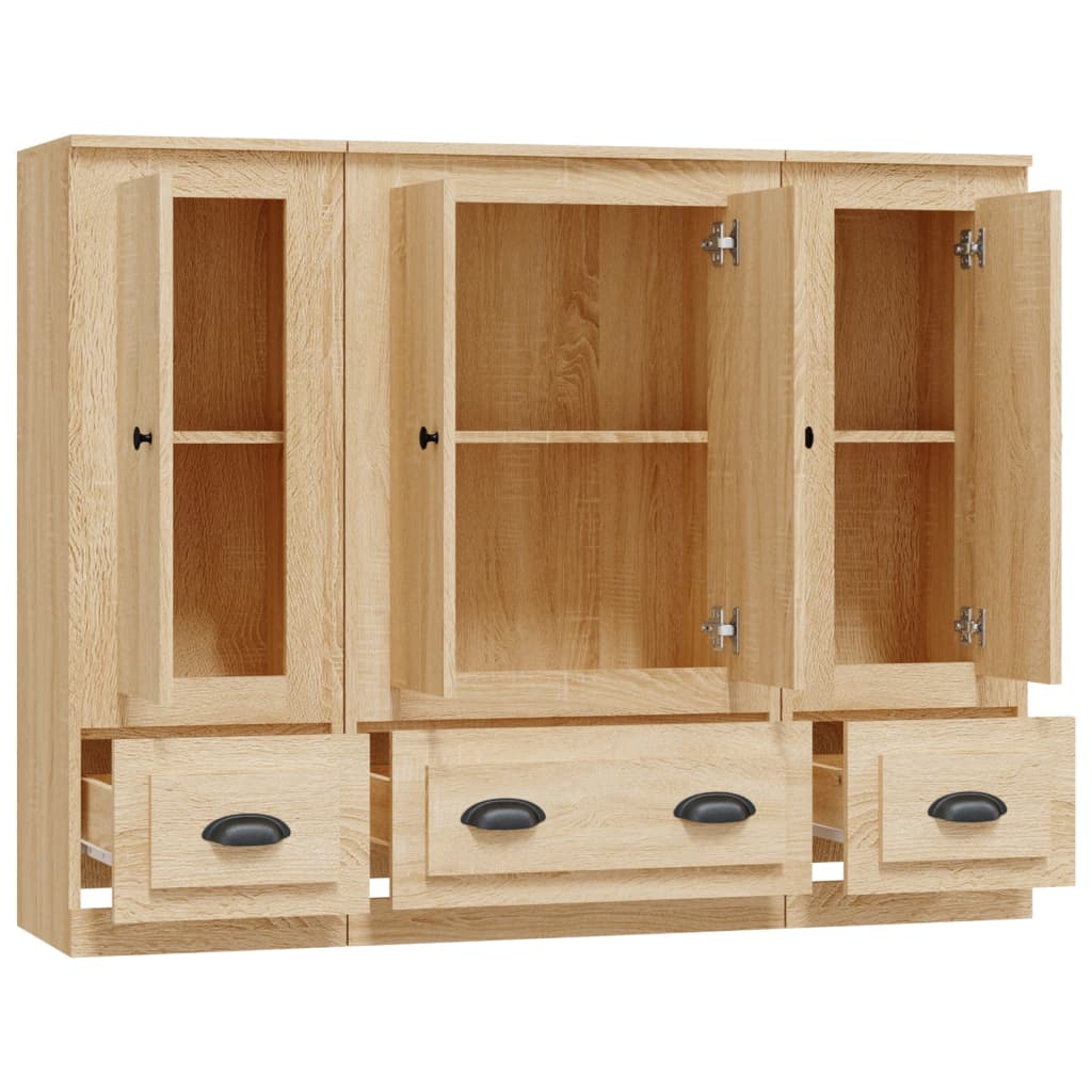 Hoge kasten 3 st bewerkt hout sonoma eikenkleurig