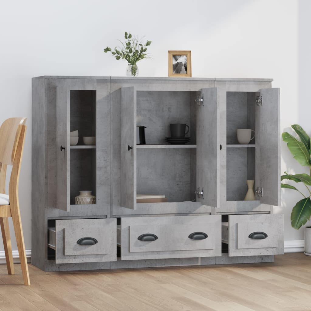 Hoge kasten 3 st bewerkt hout betongrijs