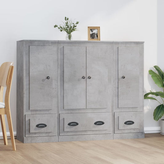 Hoge kasten 3 st bewerkt hout betongrijs