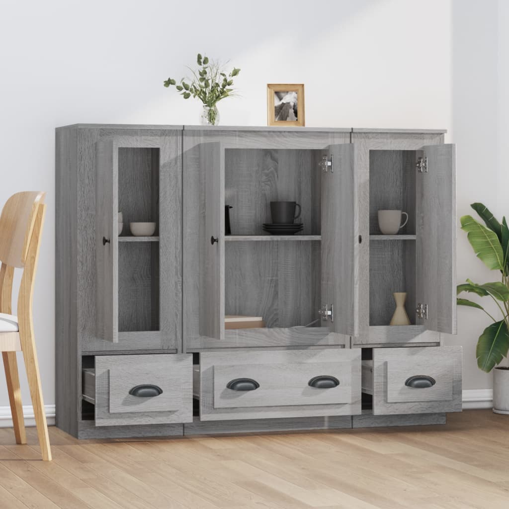 Hoge kasten 3 st bewerkt hout grijs sonoma eikenkleurig