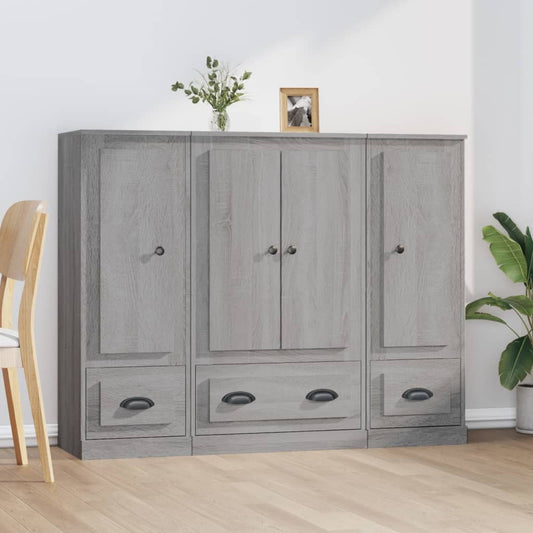 Hoge kasten 3 st bewerkt hout grijs sonoma eikenkleurig