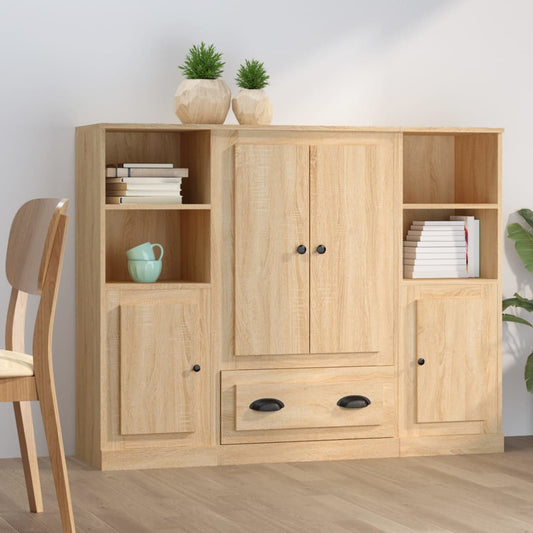 Hoge kasten 3 st bewerkt hout sonoma eikenkleurig