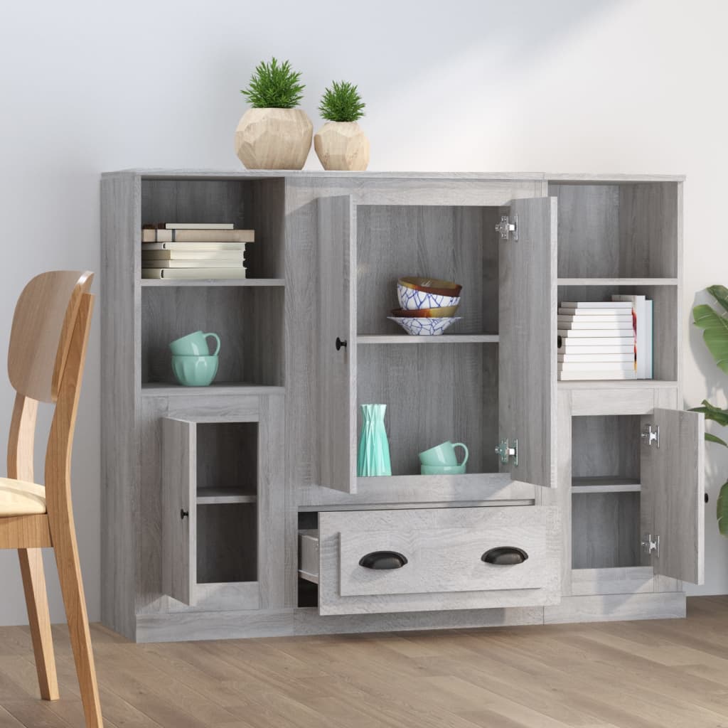 Hoge kasten 3 st bewerkt hout grijs sonoma eikenkleurig