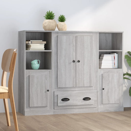 Hoge kasten 3 st bewerkt hout grijs sonoma eikenkleurig