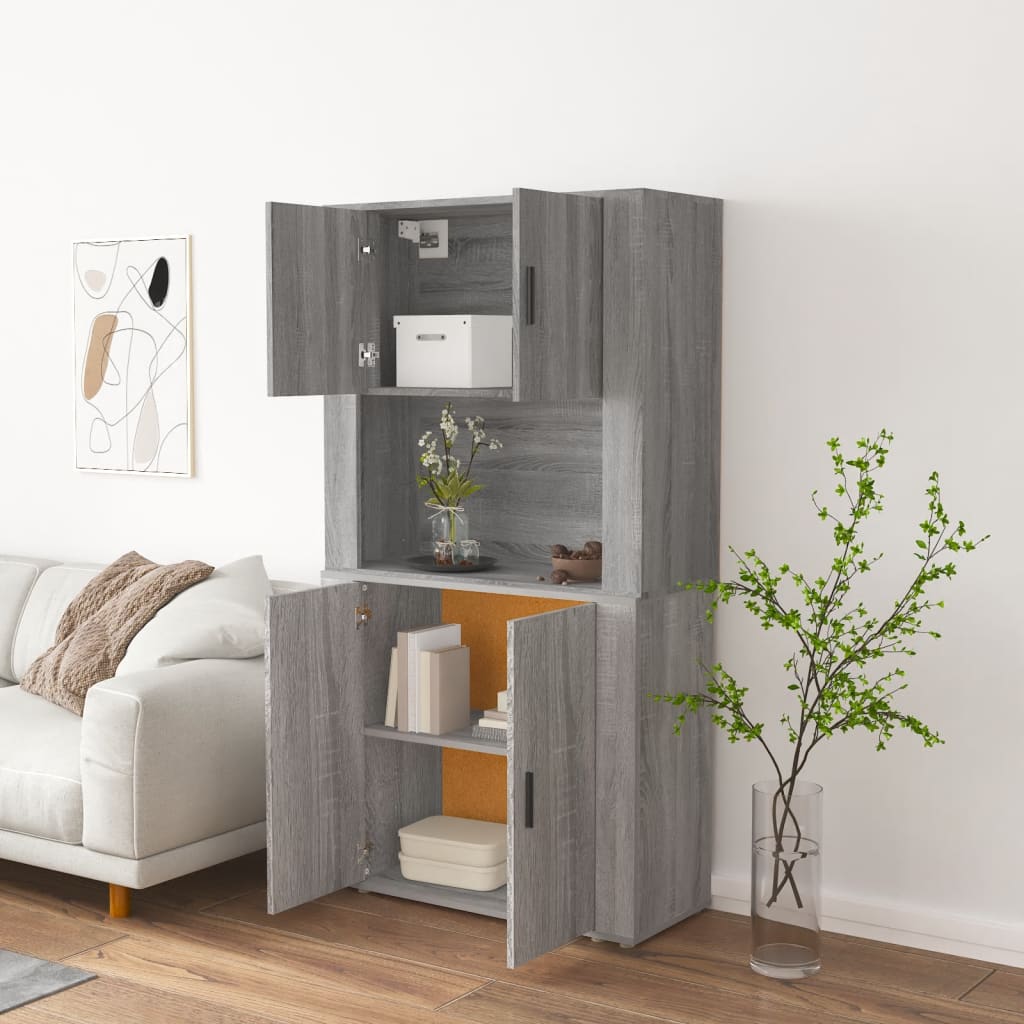 Hoge kast bewerkt hout grijs sonoma eikenkleurig