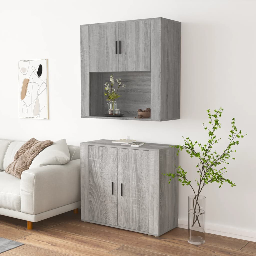 Hoge kast bewerkt hout grijs sonoma eikenkleurig