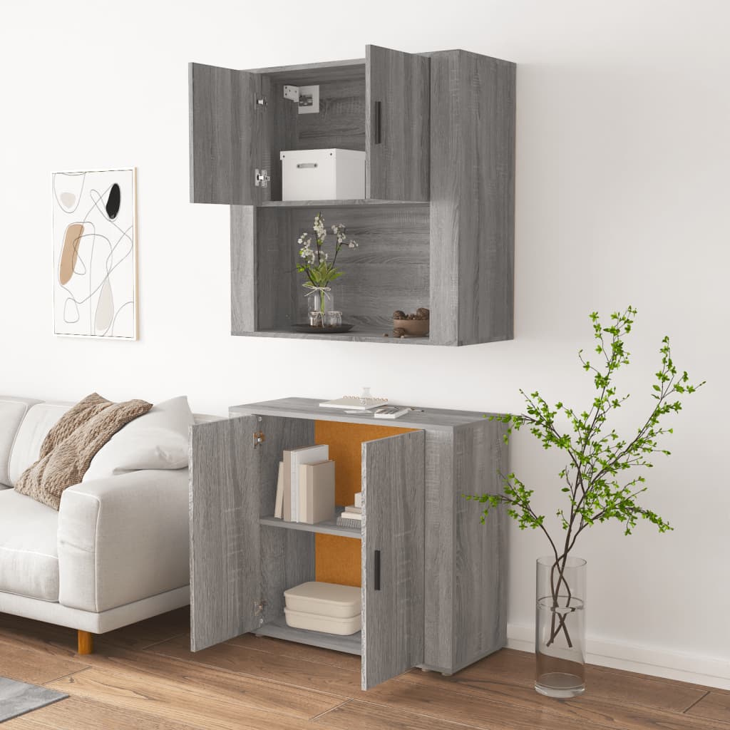 Hoge kast bewerkt hout grijs sonoma eikenkleurig