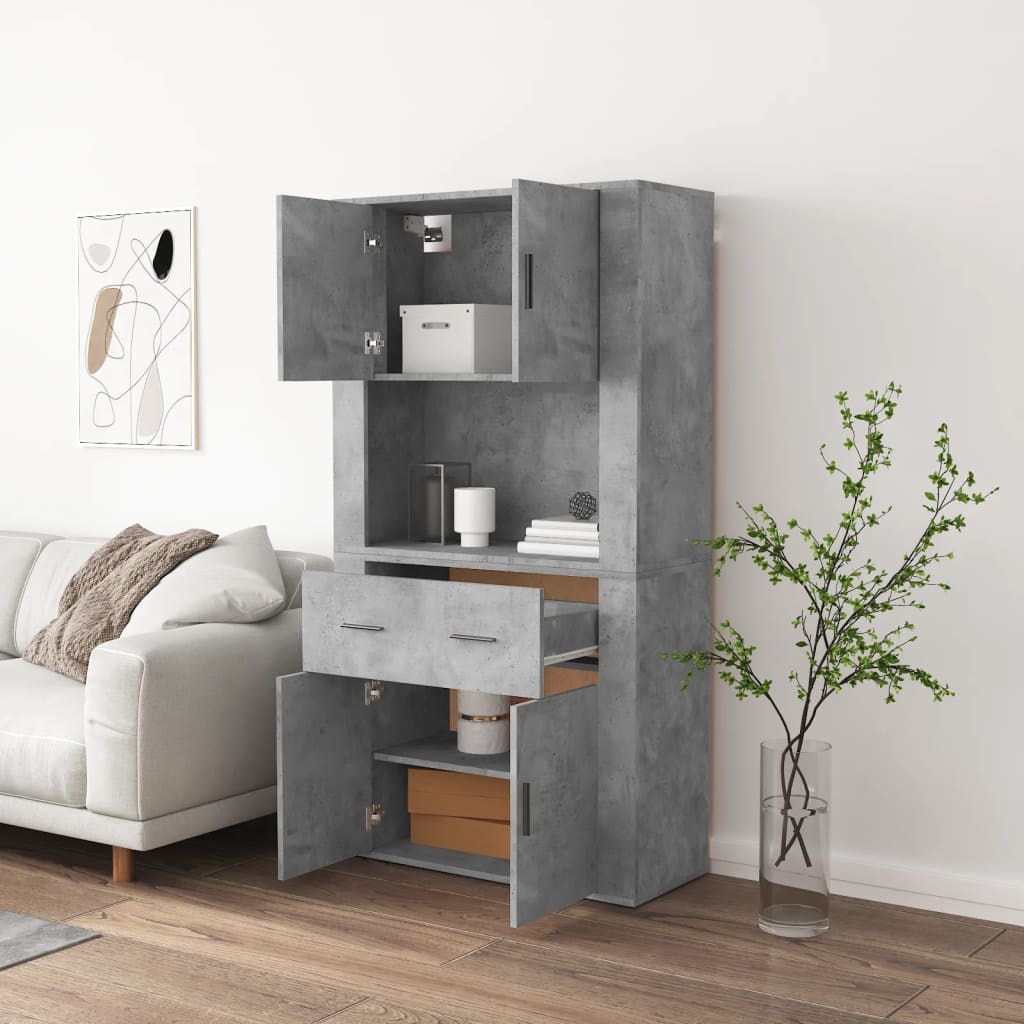 Hoge kast bewerkt hout betongrijs