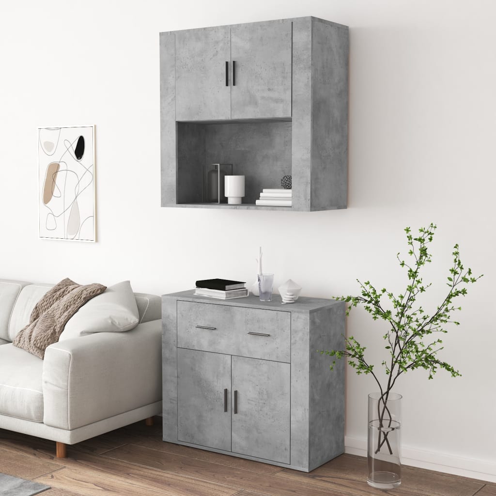 Hoge kast bewerkt hout betongrijs