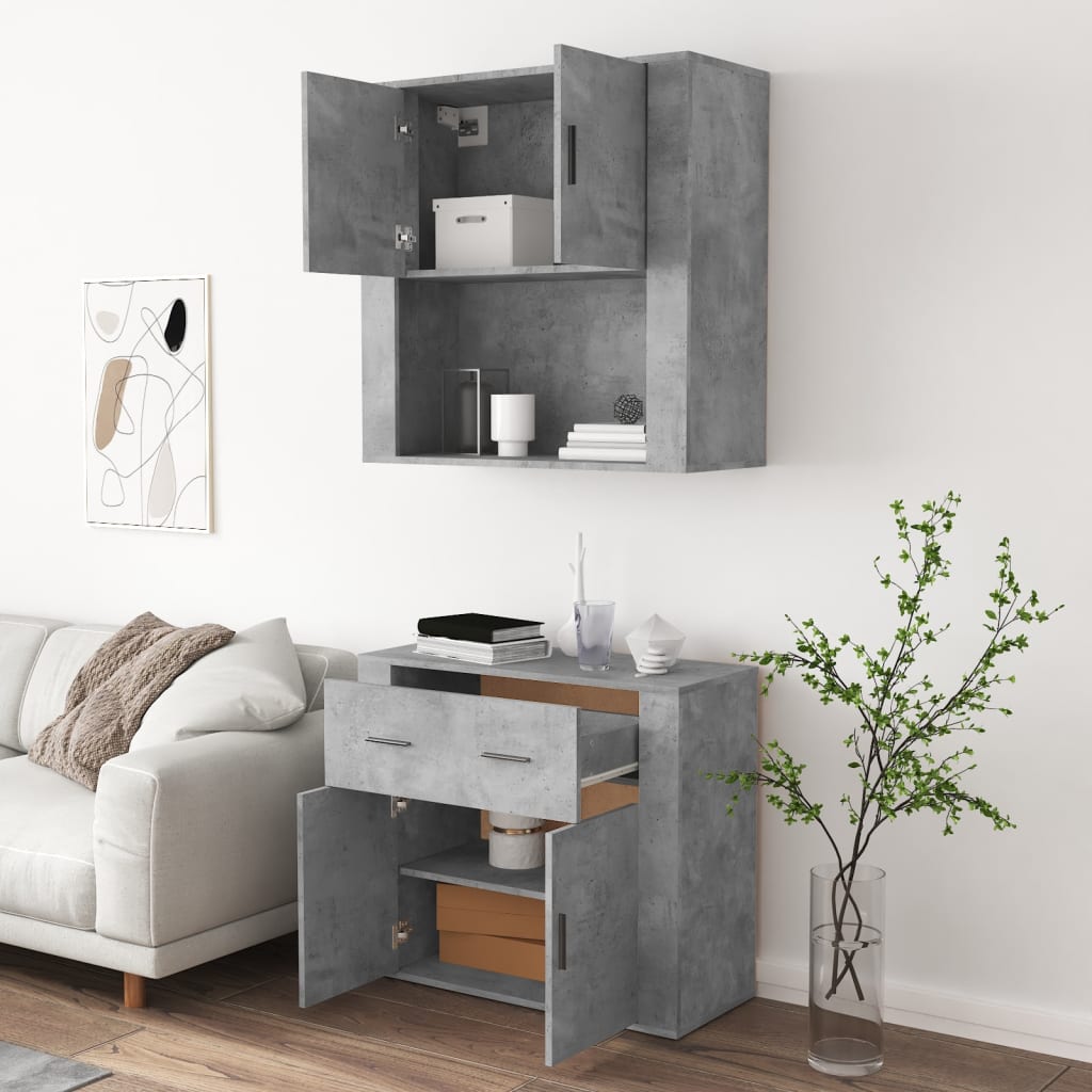 Hoge kast bewerkt hout betongrijs
