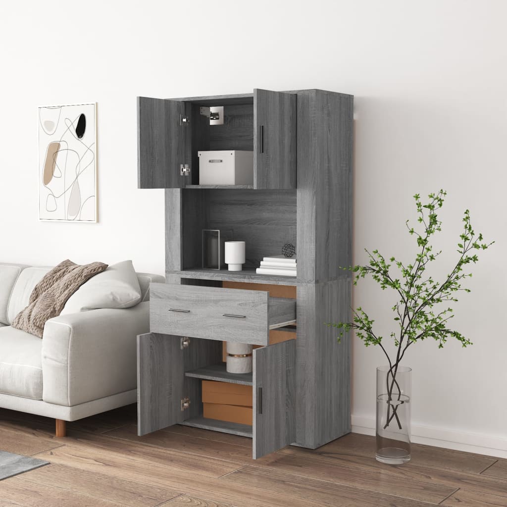 Hoge kast bewerkt hout grijs sonoma eikenkleurig