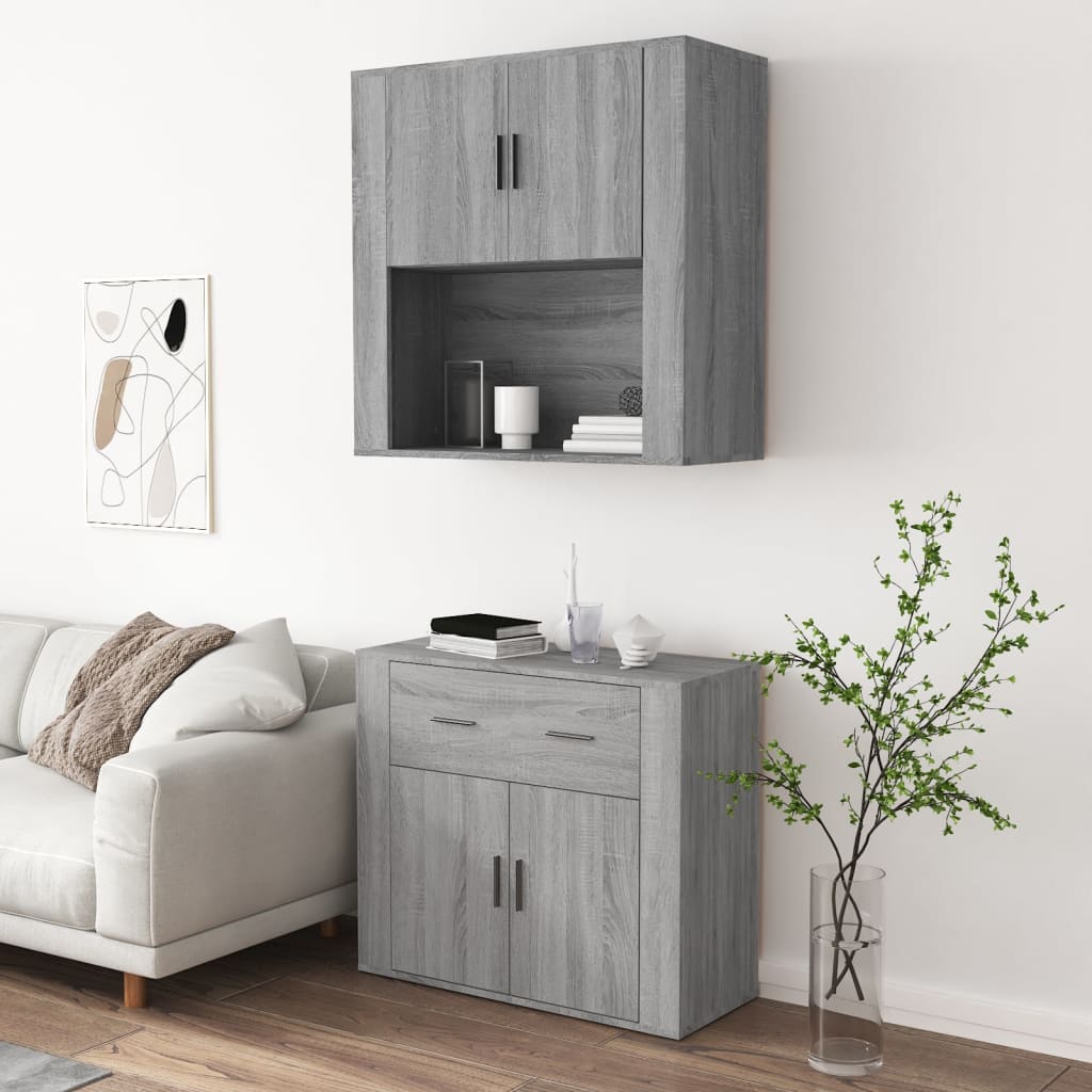 Hoge kast bewerkt hout grijs sonoma eikenkleurig