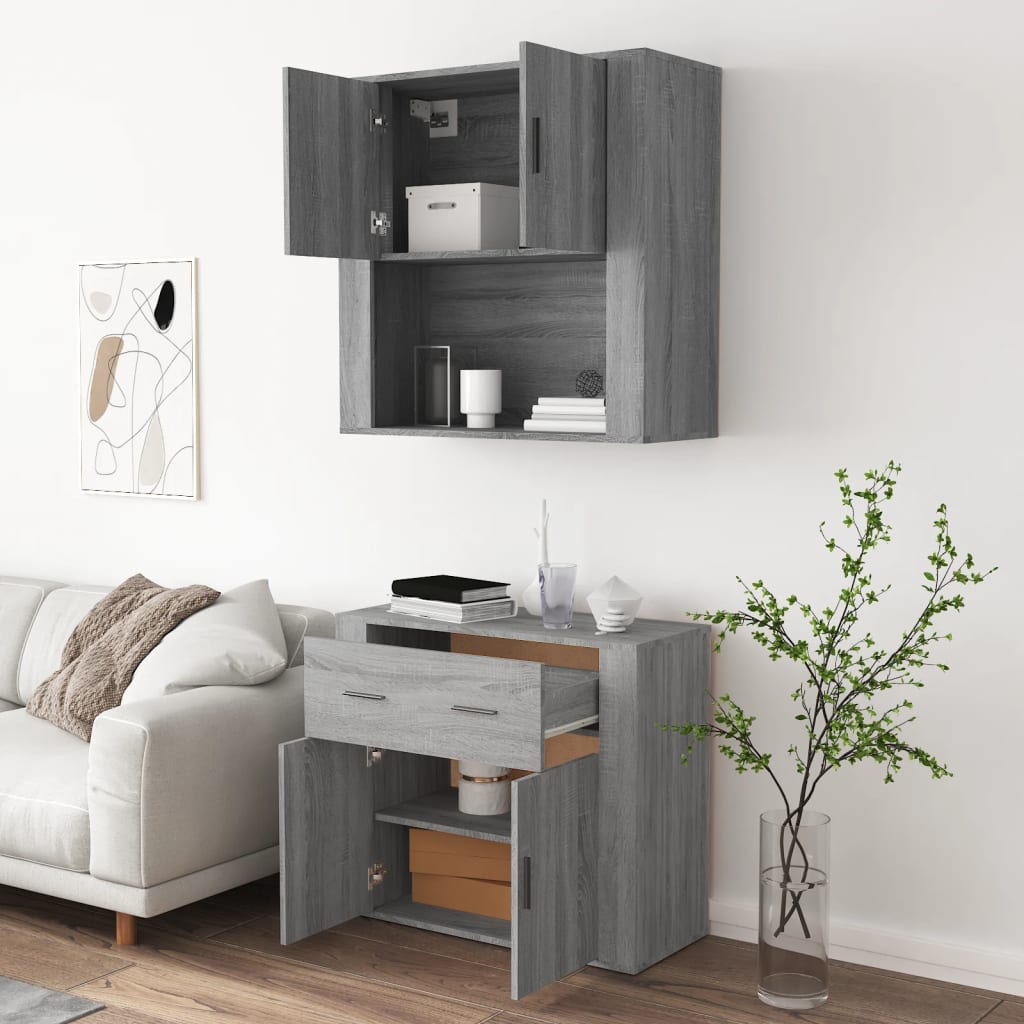 Hoge kast bewerkt hout grijs sonoma eikenkleurig