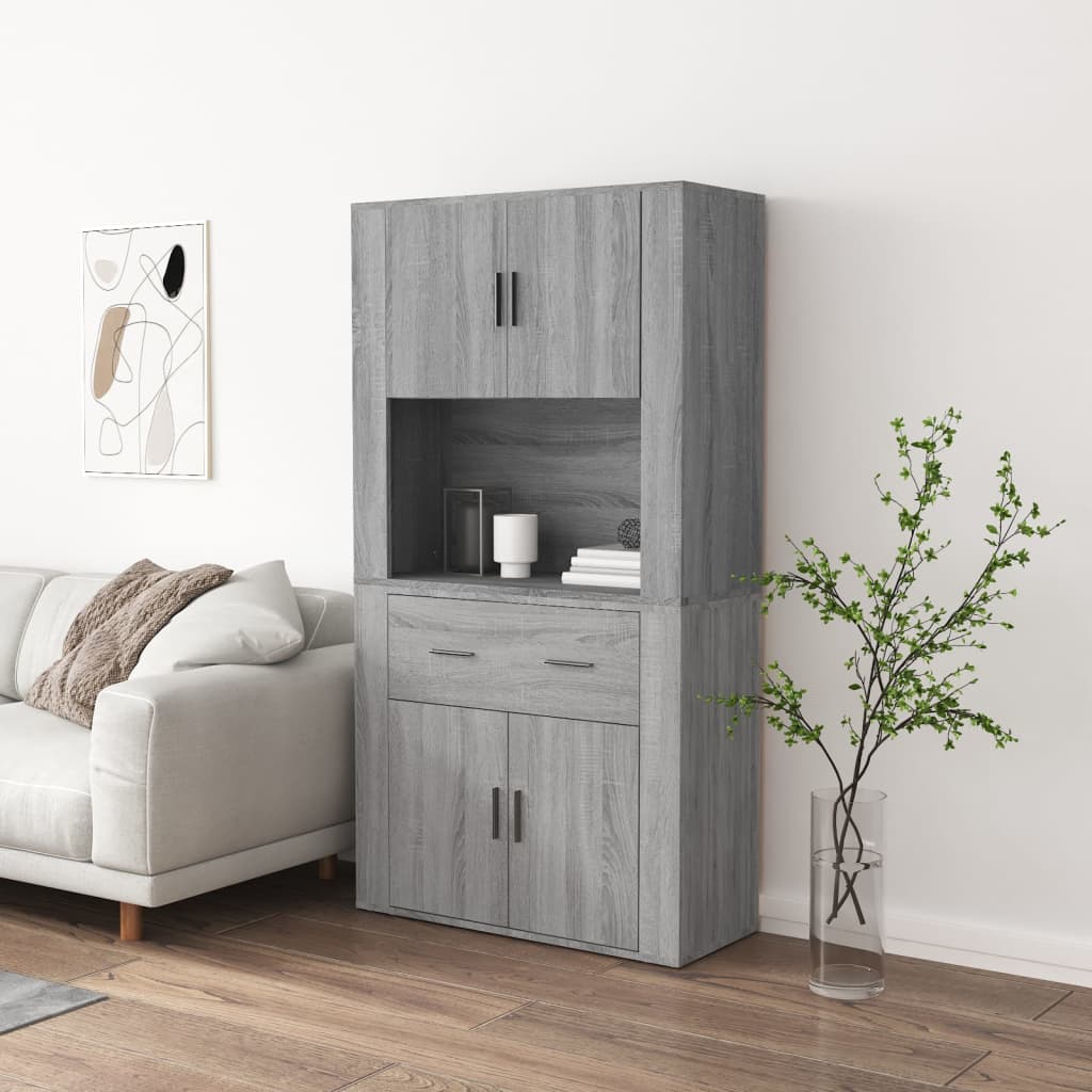 Hoge kast bewerkt hout grijs sonoma eikenkleurig