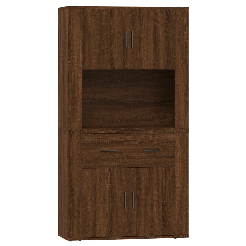 Hoge kast bewerkt hout bruin eikenkleur