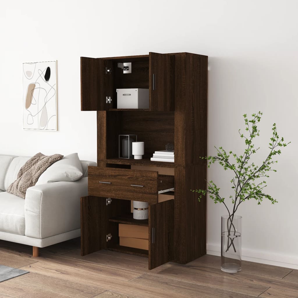 Hoge kast bewerkt hout bruin eikenkleur