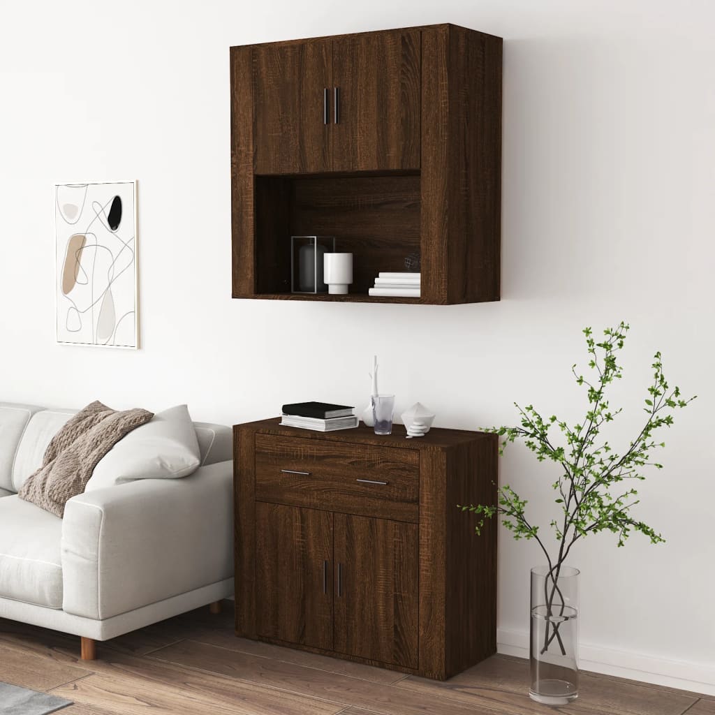 Hoge kast bewerkt hout bruin eikenkleur