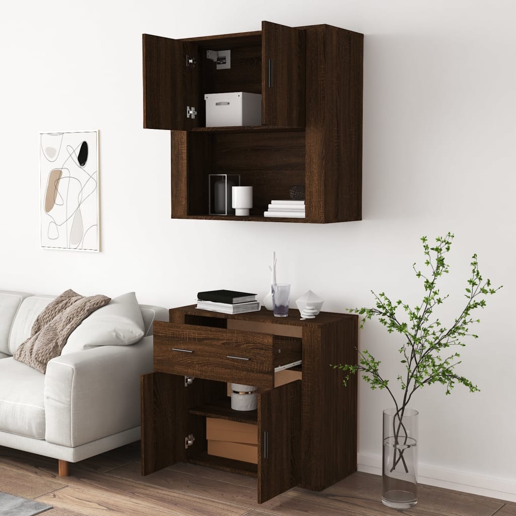 Hoge kast bewerkt hout bruin eikenkleur