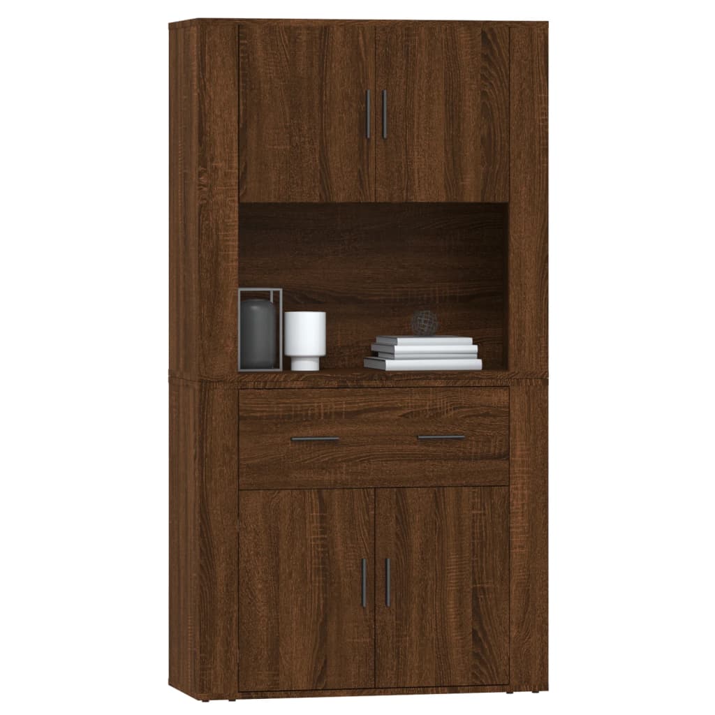 Hoge kast bewerkt hout bruin eikenkleur