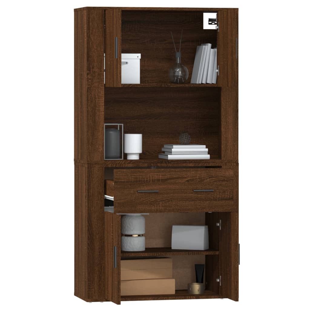 Hoge kast bewerkt hout bruin eikenkleur