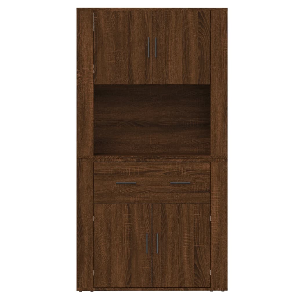 Hoge kast bewerkt hout bruin eikenkleur
