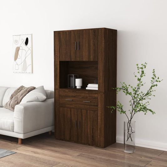 Hoge kast bewerkt hout bruin eikenkleur
