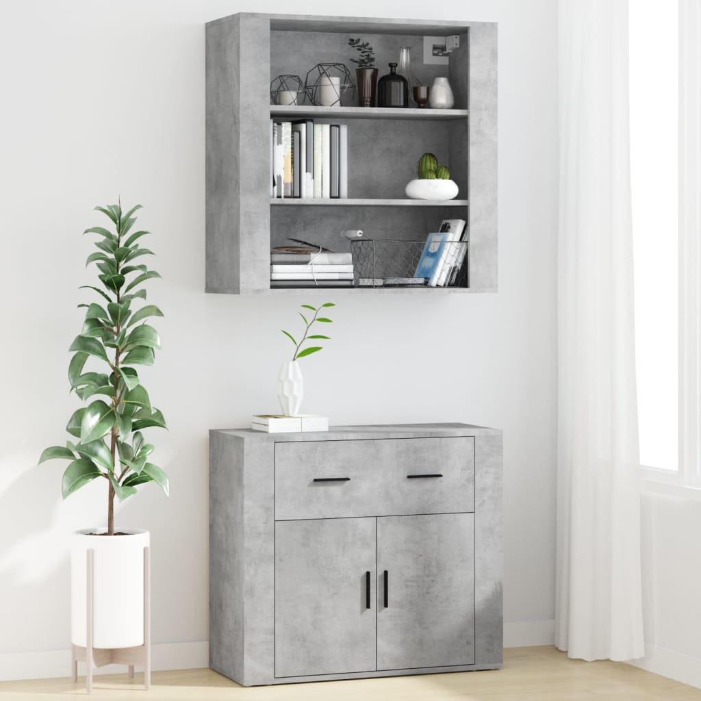 Hoge kast bewerkt hout betongrijs