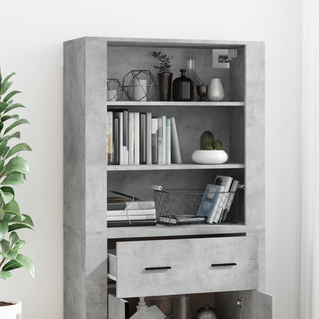 Hoge kast bewerkt hout betongrijs