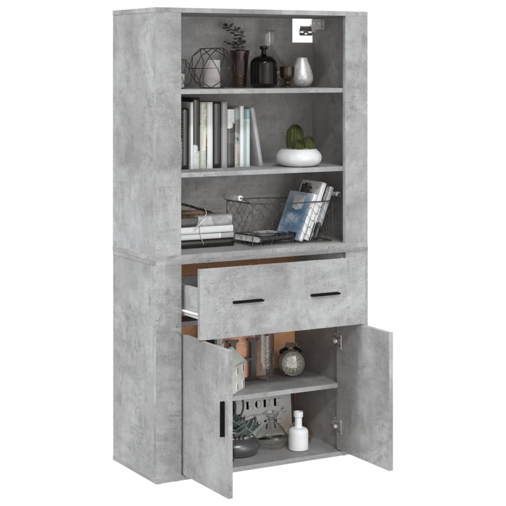Hoge kast bewerkt hout betongrijs