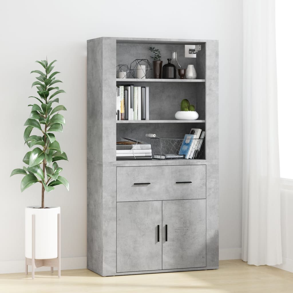 Hoge kast bewerkt hout betongrijs