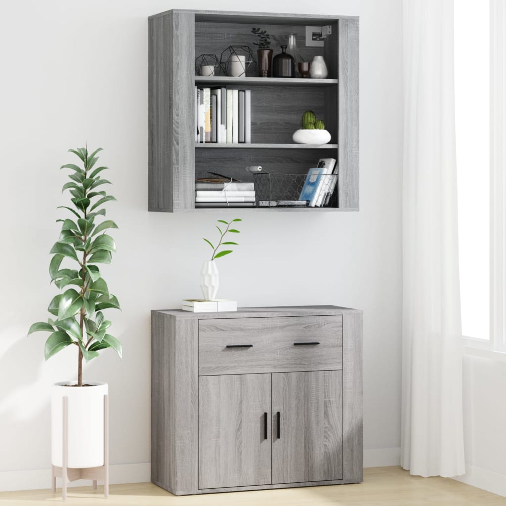 Hoge kast bewerkt hout grijs sonoma eikenkleurig