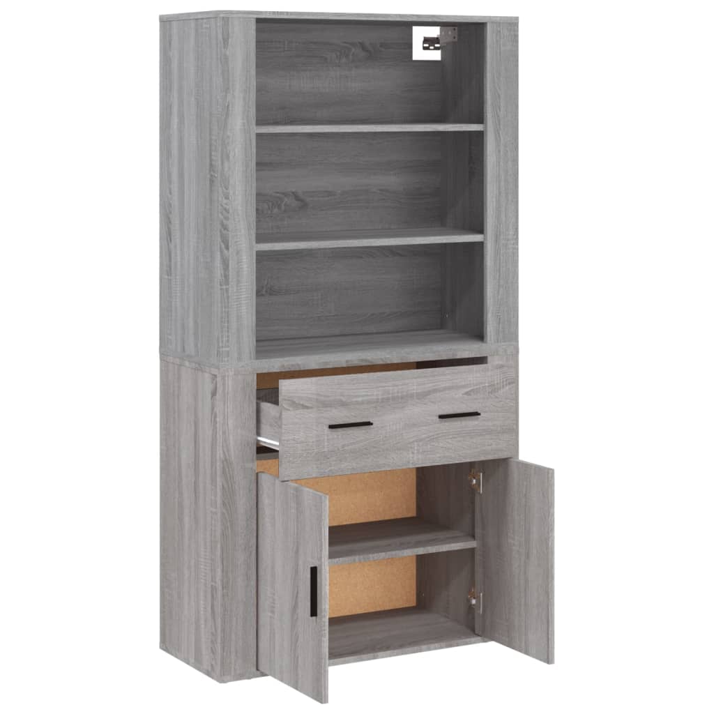 Hoge kast bewerkt hout grijs sonoma eikenkleurig