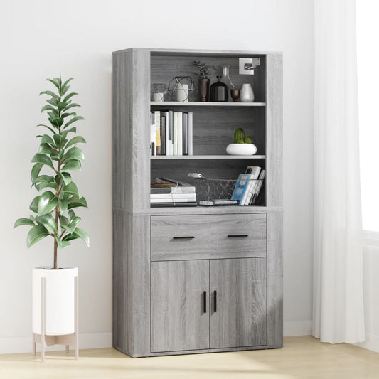 Hoge kast bewerkt hout grijs sonoma eikenkleurig