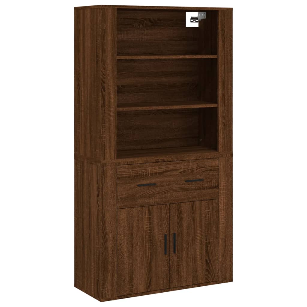 Hoge kast bewerkt hout bruin eikenkleur