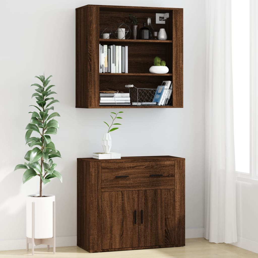 Hoge kast bewerkt hout bruin eikenkleur