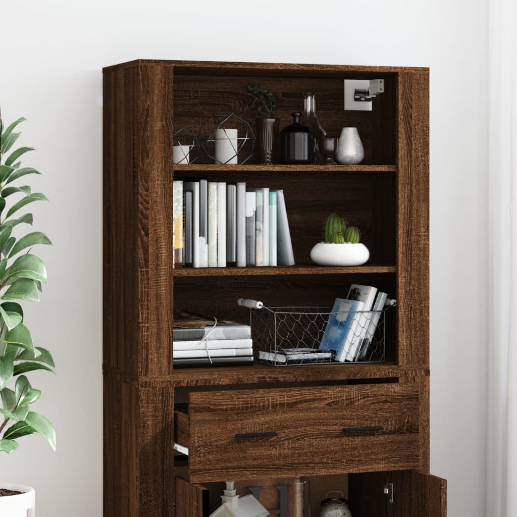 Hoge kast bewerkt hout bruin eikenkleur
