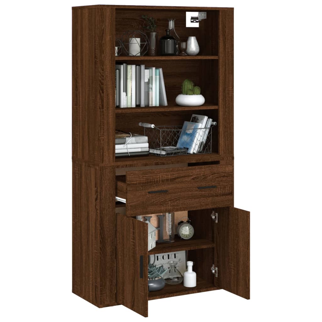 Hoge kast bewerkt hout bruin eikenkleur