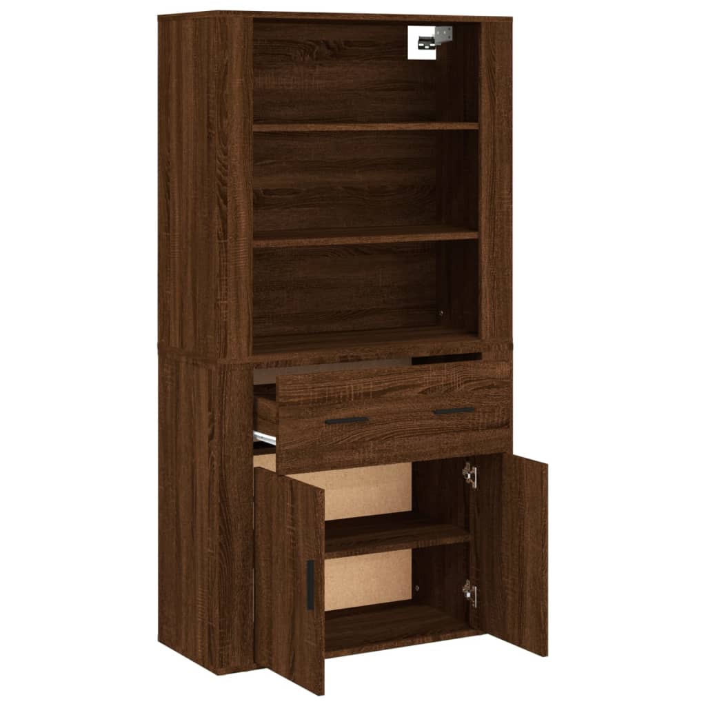 Hoge kast bewerkt hout bruin eikenkleur