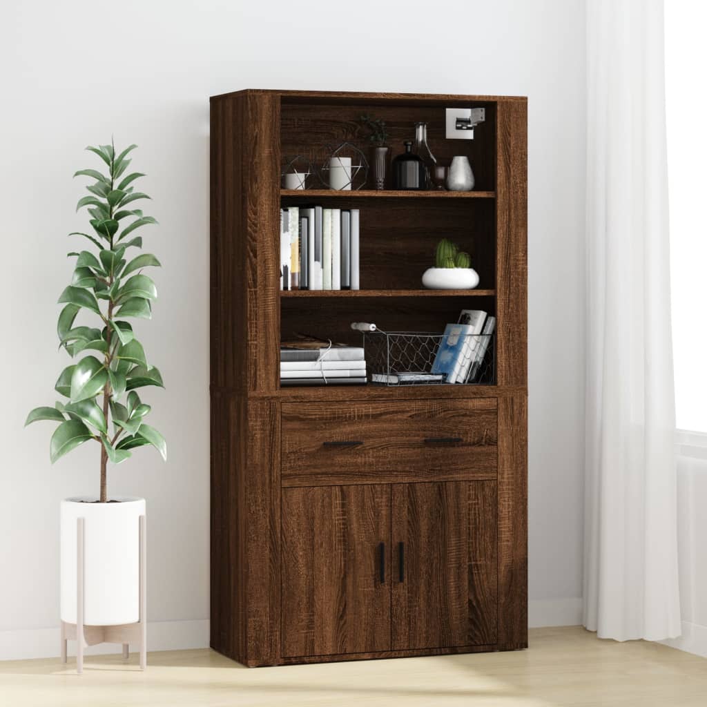 Hoge kast bewerkt hout bruin eikenkleur