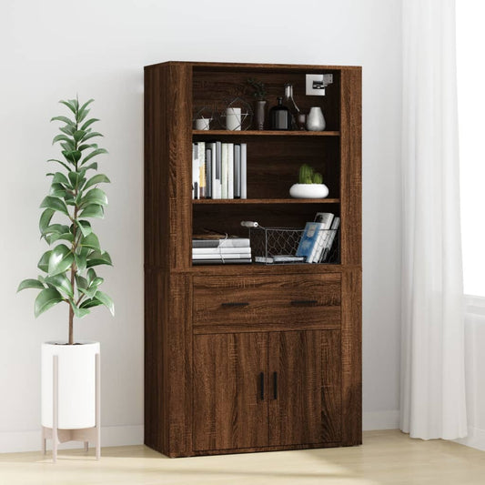 Hoge kast bewerkt hout bruin eikenkleur